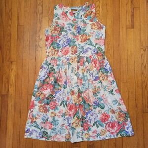 Bryn Connelly L Floral Button Front Midi Dress Cotton Vintage Cottagecore 90s